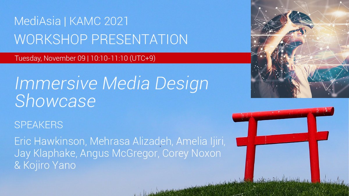 Today’s first presentation is an #ImmersiveMedia Design Showcase from <a href="/Eric_Hawkinson/">Eric Hawkinson</a>, @MehrasAizadeh, <a href="/tomodachi_kyoto/">Amelia Ijiri M.Sci.</a>, Jay Klaphake, Angus McGregor, <a href="/archaeojapan/">Corey Noxon</a>, and <a href="/kojirovr/">Kojiro Yanoᯅ/VR Educator</a>.

kyoto-amc.iafor.org
mediasia.iafor.org

#IAFOR #VirtualRelatity #AugmentedReality