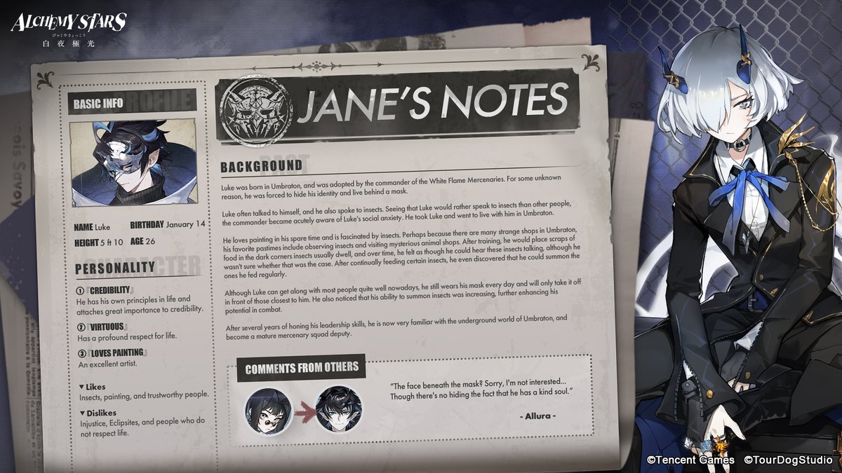 Jane's Notes

As a witness, Jane has resolved to record everything she sees. Ask her if you need help understanding anything. Of course, all information has been approved by the people involved.

Record Code: Umbraton - 012

Subject: Luke 

#AlchemyStars