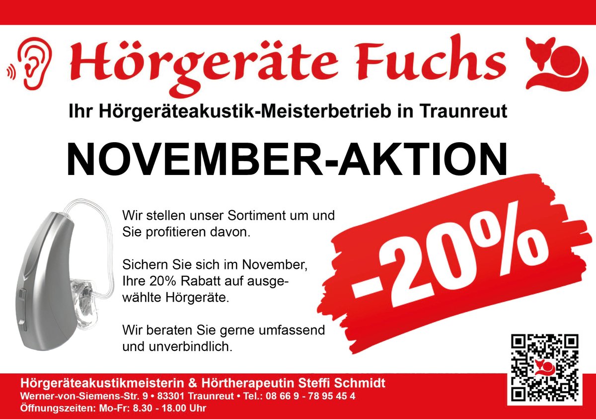 November-Aktion  Sichern Sie sich im November, Ihre 20% Rabatt auf ausge- wählte Hörgeräte.