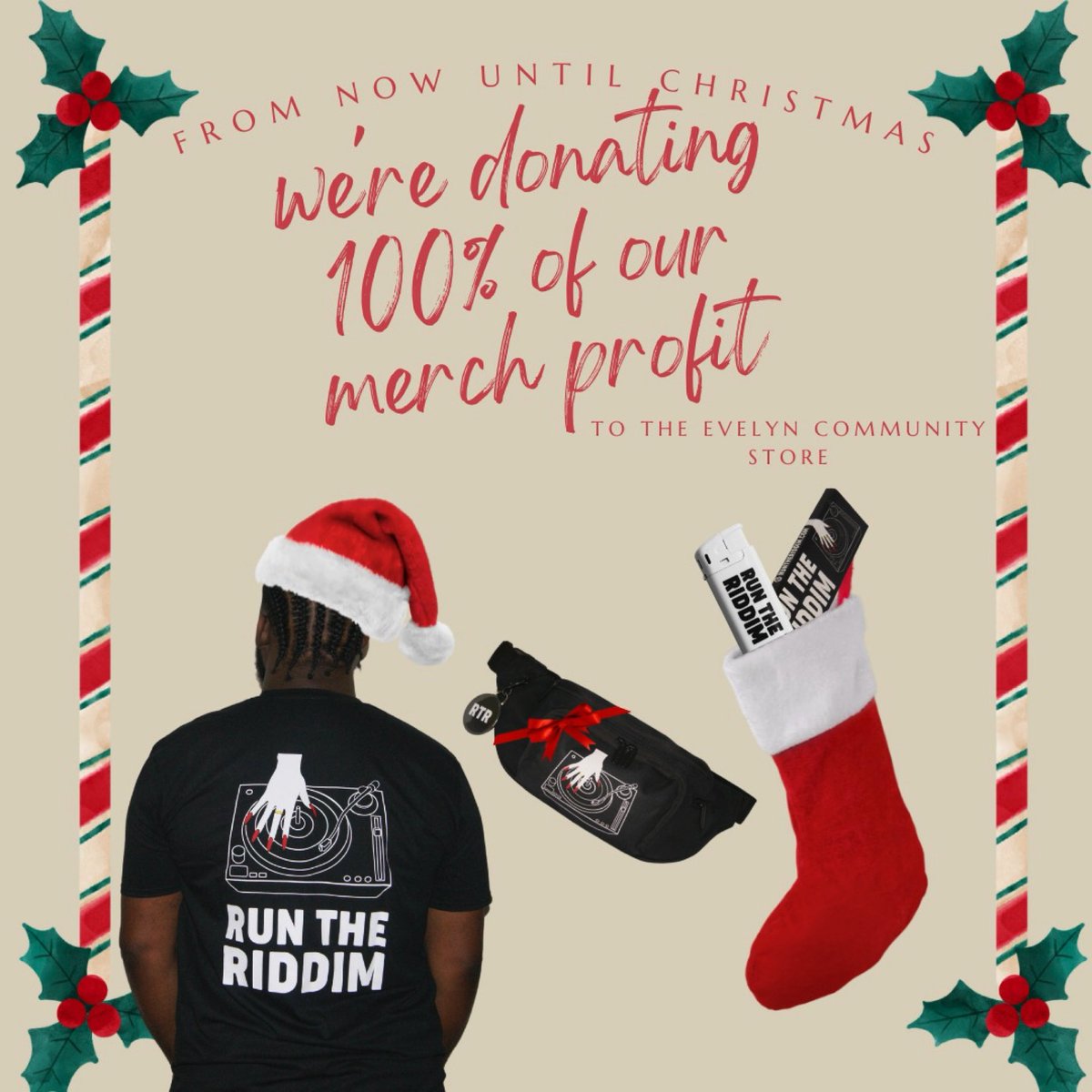 Our annual Xmas charity drive is here! 🎄 

All of the profit made on RTR merch up until Christmas will go to @StoreEvelyn to help fund the amazing work they do for the community. 

We don’t have much but what we do have, we share.

#ENDFOODPOVERTY

 runtheriddim.com/shop ❤️