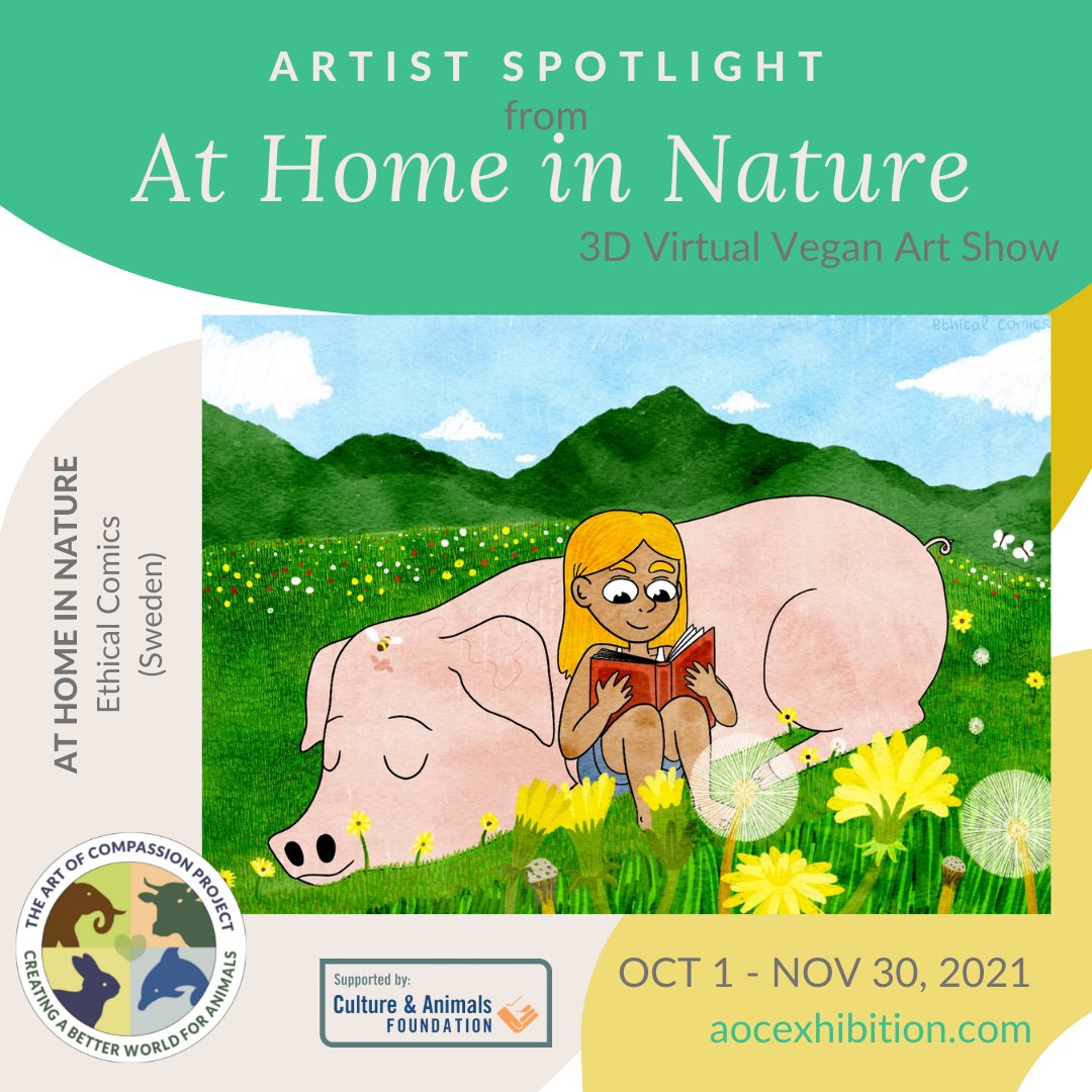 Vegan Comics is one of 15 artists in our current 3D vegan ar show. To view her painting and read about her process and intention, go to buff.ly/3hyG05y. #aocexhibition #thegoodelifeuk #artofcompassion #veganart #veganexhibition #animaladvocacyart