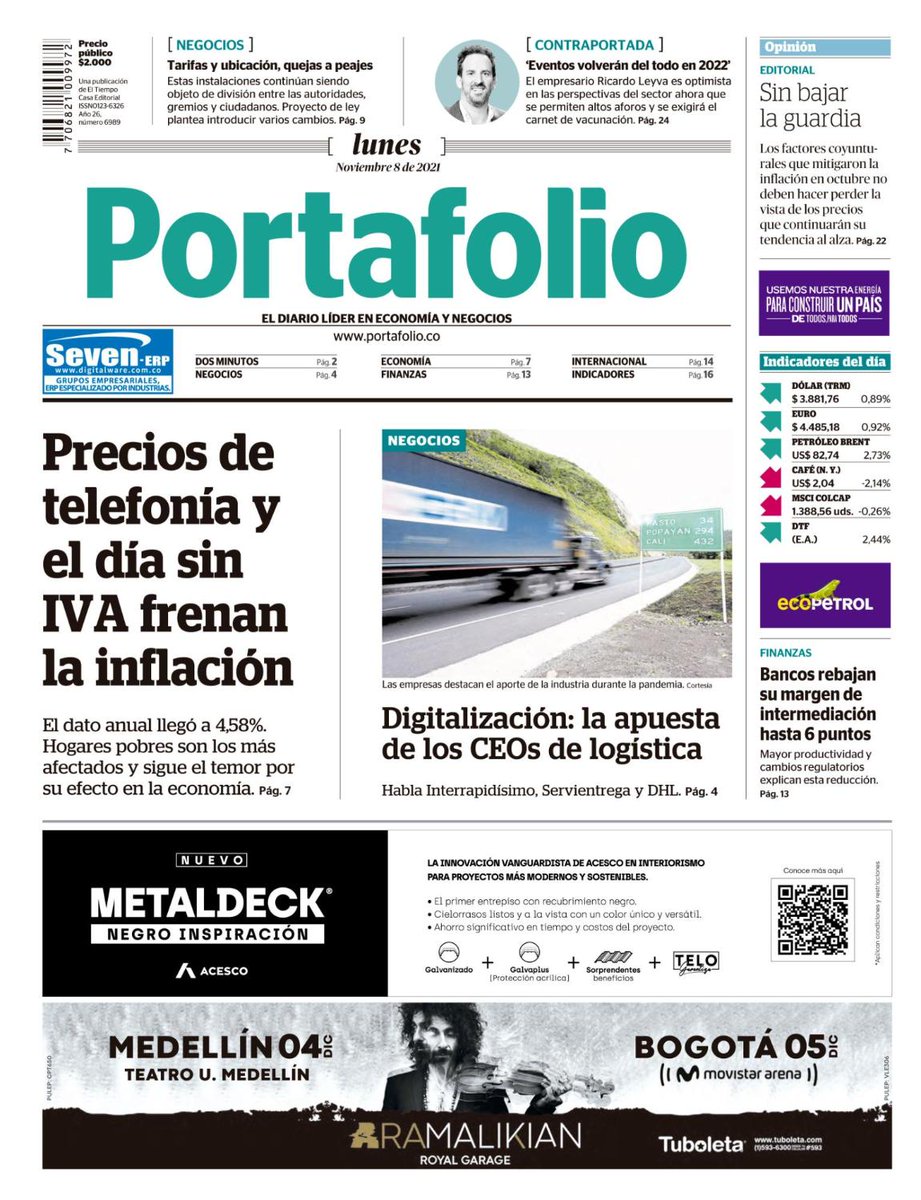 Portafolioco's tweet photo. Así abre este lunes nuestra edición impresa de #Portafolio ➡️Toda la información está disponible en https://t.co/TYLO6Ukc81 https://t.co/k54ifh2D80