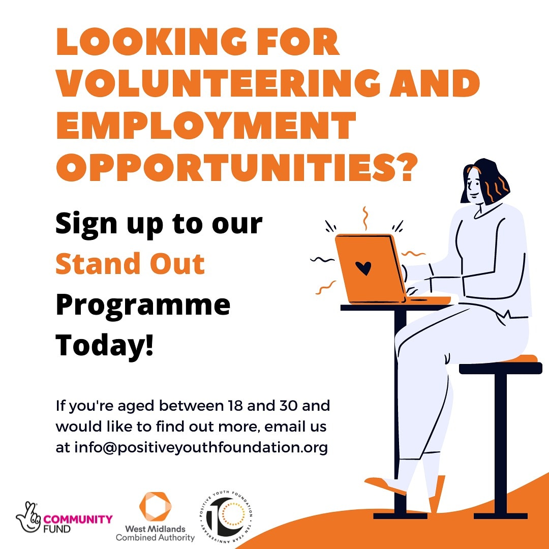 Are you aged 18-30? Interested in volunteering and employment opportunities?? Email arshia@positiveyouthfoundation.org today to find out more!

#pyf #coventry #RAP #standout #Volunteering #employment
