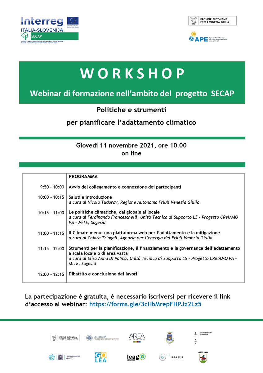 InformestEU's tweet photo. #savethedate
🗓️11 novembre, 10.00-12.15
🔝Secondo #workshop della @regioneFVGit di @SECAPproject “Politiche e strumenti per pianificare l’adattamento climatico”
💡Focus: politiche climatiche, #Climatemenu, adattamento a #scalalocale
👉https://t.co/nicmv9gbqP https://t.co/rD8nYyx6hk