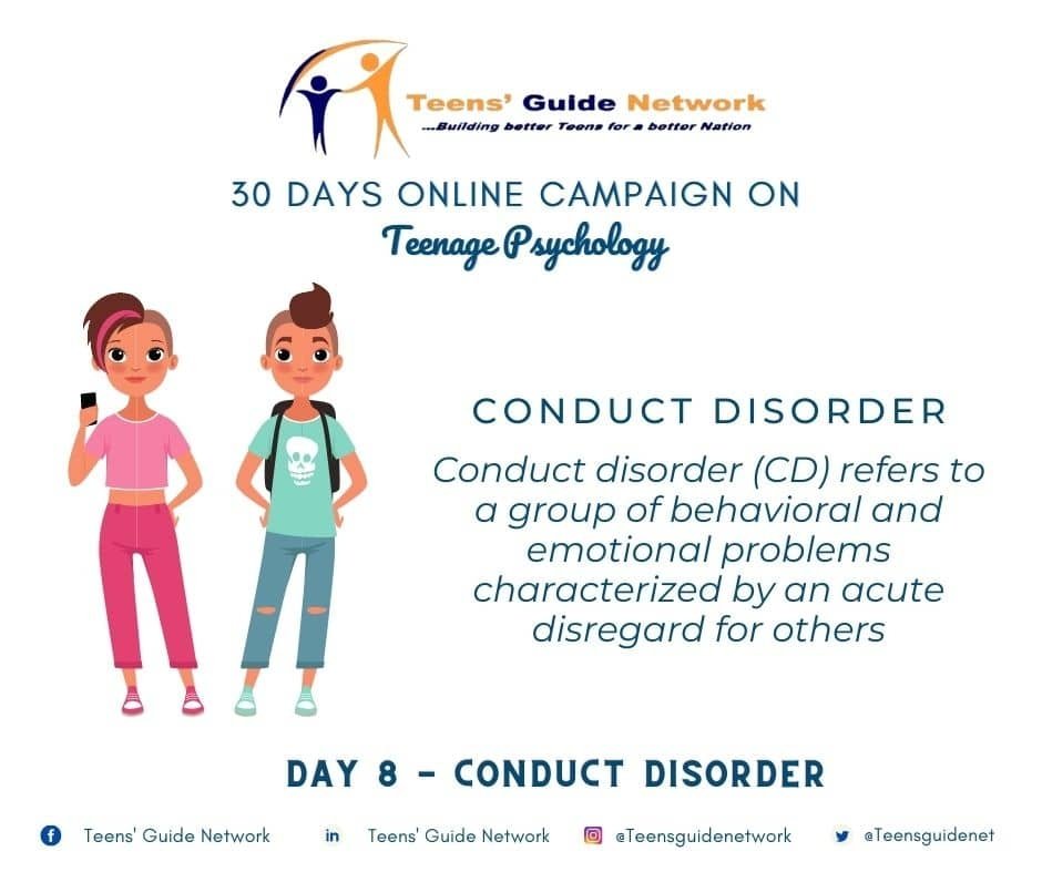 teensguidenet's tweet photo. 30-DAY CAMPAIGN ON TEENAGE PSYCHOLOGY

DAY 8 - CONDUCT DISORDER (CD)

For the past 2 days we've been discussing behavior disorders in teenagers, we'll wrap it up today with conduct behavior which is one of the most common behavior disorders.
#teenagepsychology #mentalhealth https://t.co/bVCPz91ZzS