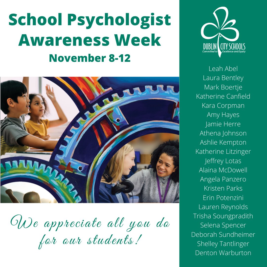 Thank you to all our School Psychologists for your hard work!  We appreciate you! #SchoolPsychWeek