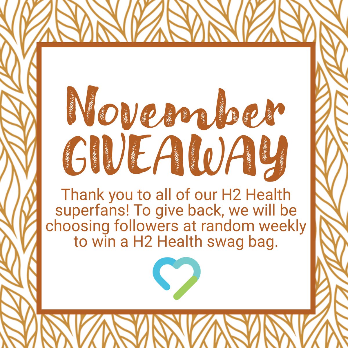 h2healthrehab's tweet photo. Thank you to all of our #H2Health superfans! To show how thankful we are for you, we will choose one follower a week at random in November to win a swag bag. You have to be follow to win. Want to get noticed? Share this post with your friends and family! #DareToMakeADifference https://t.co/xroEuuzSWp