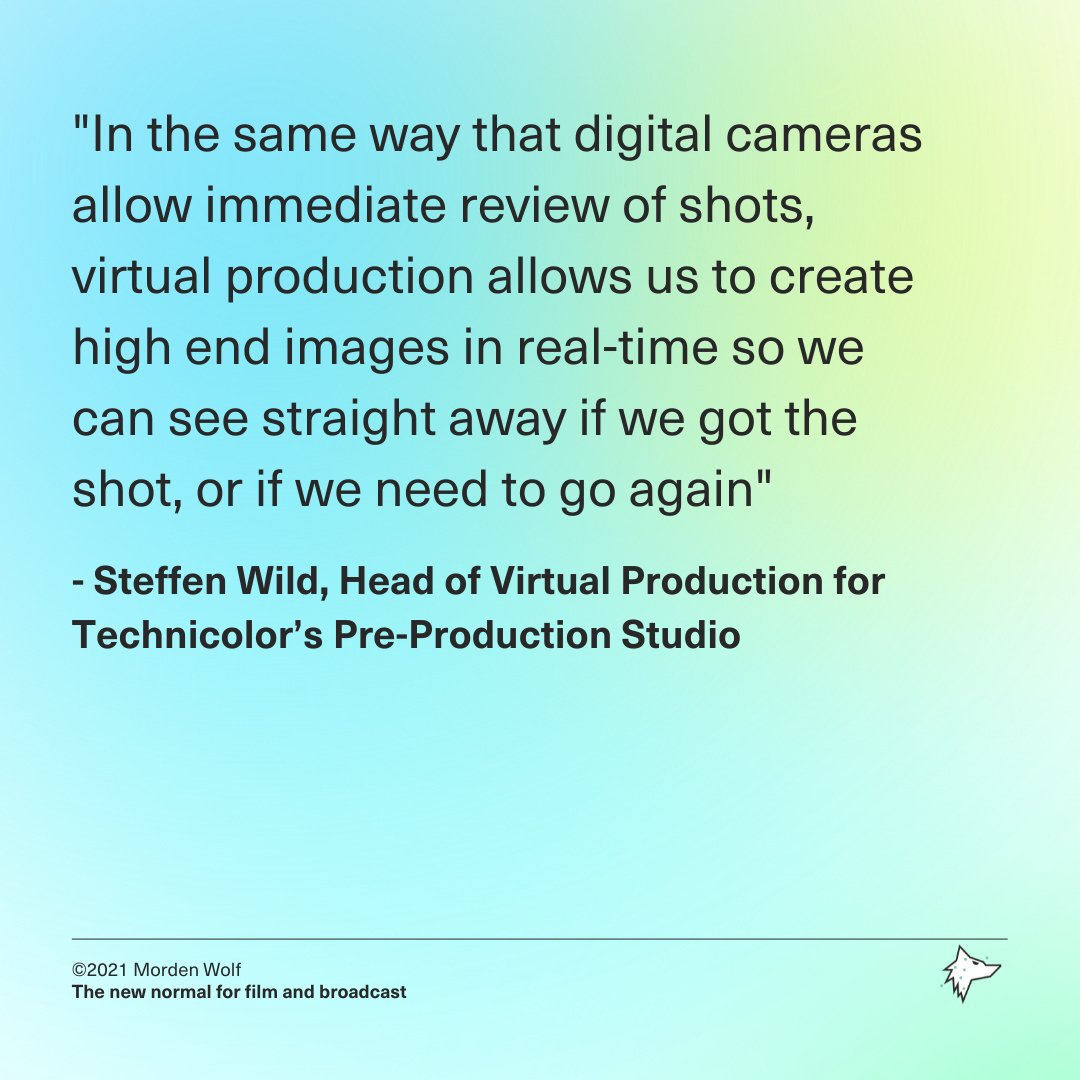 Virtual production allows filmmakers and broadcasters to create high-quality images in real-time and enables the crew to see right away if they got the shot or if they need to make any alterations and shoot again.