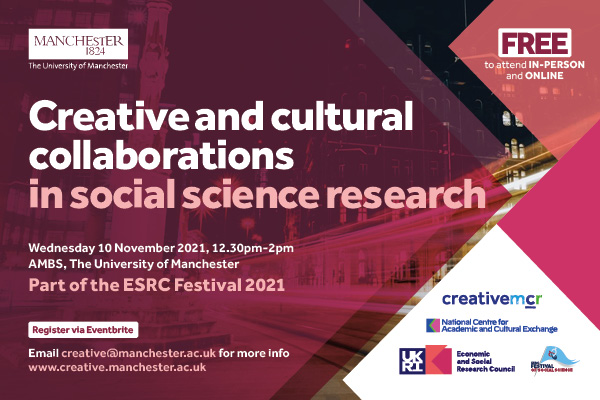 UoMCreativeMCR's tweet photo. At the creative and cultural collab event, hear @suzietcce @CultureImpacts @a_musiyiwa @UoMSALC @UoMCreativeMCR in a panel discussion with @Abi_Gilmore.
📅 Weds Nov 10 ⏰12:00
🧕+ 💻 In-person & livestreaming
☕ Refreshments
Book: https://t.co/yBV8E36AZE
@ESRC #ESRCFest https://t.co/xgV0OBB70j