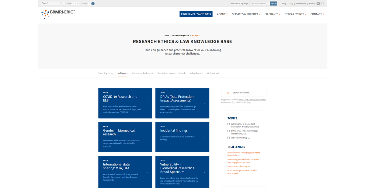 This afternoon I'll be giving my first poster presentation at #EBW21! We're unveiling the new concept and design of the ELSI Knowledge Base. Browse resources by topic or by common challenges in biomedical research. bbmri-eric.eu/elsi-knowledge… Fantastic work from #BBMRI_ELSI!