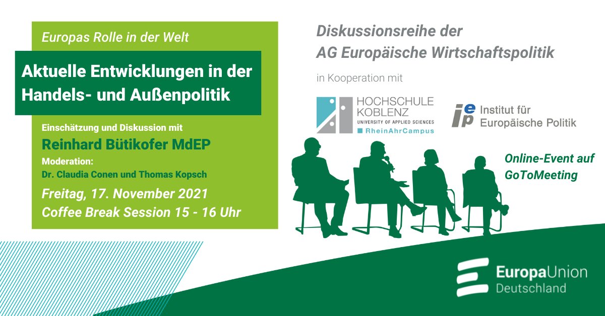 @europaunion.bsky.social (@europaunionde) on Twitter photo Über 🇪🇺Handels- & #Außenpolitik diskutiert unsere AG Europäische Wirtschaftspolitik am 12.11. um 15 Uhr mit <a href="/bueti/">Reinhard Bütikofer</a>, außenpol. Koordinator der <a href="/GreensEFA/">Greens/EFA in the EU Parliament 🌍</a>. Schaltet Euch zu!
👉Infos & Anmeldung: europa-union.de/ueber-uns/meld…
Kooperationspartner: <a href="/IEP_Berlin/">Institut für Europäische Politik</a> & @HSKoblenz Über 🇪🇺Handels- & #Außenpolitik diskutiert unsere AG Europäische Wirtschaftspolitik am 12.11. um 15 Uhr mit <a href="/bueti/">Reinhard Bütikofer</a>, außenpol. Koordinator der <a href="/GreensEFA/">Greens/EFA in the EU Parliament 🌍</a>. Schaltet Euch zu!
👉Infos & Anmeldung: europa-union.de/ueber-uns/meld…
Kooperationspartner: <a href="/IEP_Berlin/">Institut für Europäische Politik</a> & @HSKoblenz
