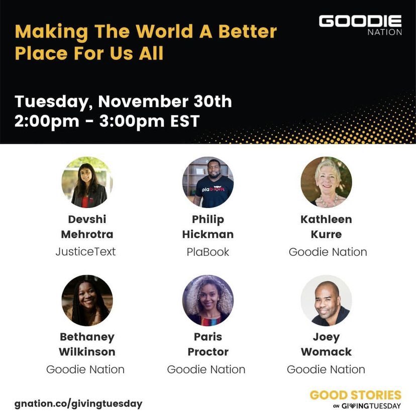 Join us for this FREE virtual “Goodie Nation House" where you'll hear from PlaBook’s Founder <a href="/DrPWVHickman/">Dr. Philip Hickman</a> and other dope people from the Intentionally Good community. It's all in an effort to raise money to scale Goodie Nation’s impact next year.

#plabookeducation