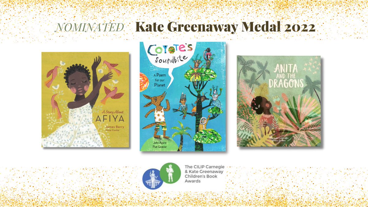 lantanapub's tweet photo. Over the moon to be on this year’s Kate Greenaway Medal nomination list with THREE books! Thank you, wonderful librarians! Congratulations to illustrators #AnnaCunha & #PietGrobler and to authors @hannahacarmona #JohnAgard #JamesBerry 🥳 List here: https://t.co/vSDDojIF8G #ckg22 https://t.co/uMNN0ox9qg