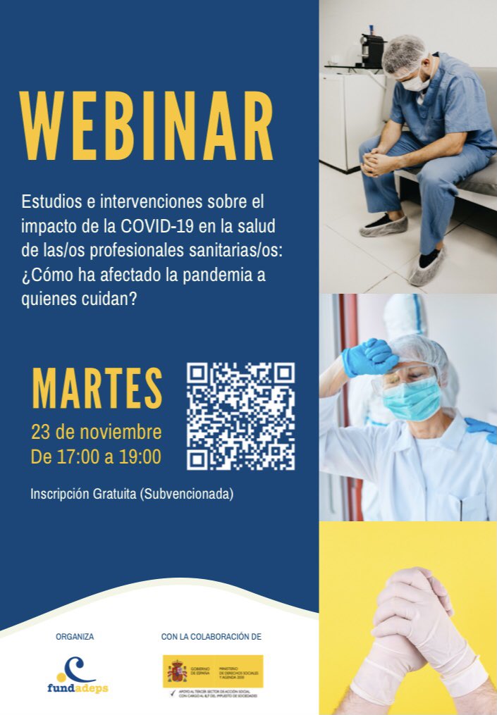 marcegracial's tweet photo. Impacto de la Covid en la salud de las/os profesionales sanitarias/os. ¿Cómo ha afectado la pandemia a quienes cuidan? Organiza @FUNDADEPS participan  @SemiFormacion @fundacionfidisp @FundacioGalatea  https://t.co/nvuJ1o0o6J https://t.co/uChiZKK02H