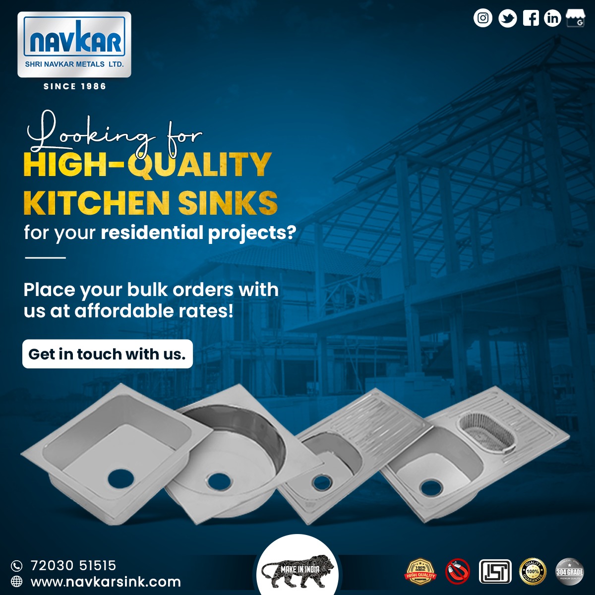 ➡️If you're an architect or builder looking for good-quality kitchen sinks for your projects, you've come to the right place! 
➡️We offer a wide variety of stainless steel kitchen sinks with impeccable finish and functionality.
📞Get in touch with us to place your orders.