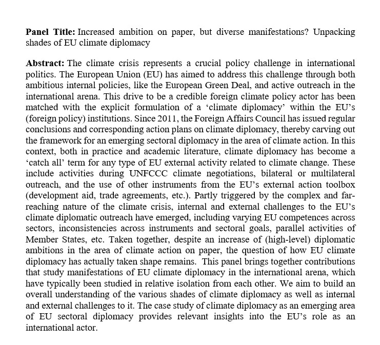 EarsomJ's tweet photo. 📢 Interested in the many shades of #EUClimateDiplomacy? @franziska_petri and I are looking for papers as part of @ECPR_SGEU #SGEU22 panel proposal. Send us your abstracts by 1 December! More info here: https://t.co/eNN68uu5QL https://t.co/YtGEnpJ9jm