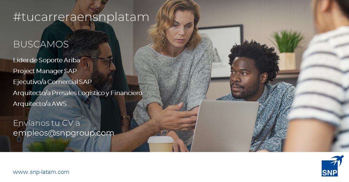 Estamos buscando:
⭐ Líder de Soporte Ariba.
⭐ Project Manager con exp. en SAP.
⭐ Ejecutivo/a Comercial con exp. en SAP. 
⭐ Arquitecto/a Presales Logístico y Financiero 
⭐ Arquitecto/a AWS 
Envía tu CV: empleos@snpgroup.com 📩

#rrhh #recruitment #consultoría #SAP #SNP