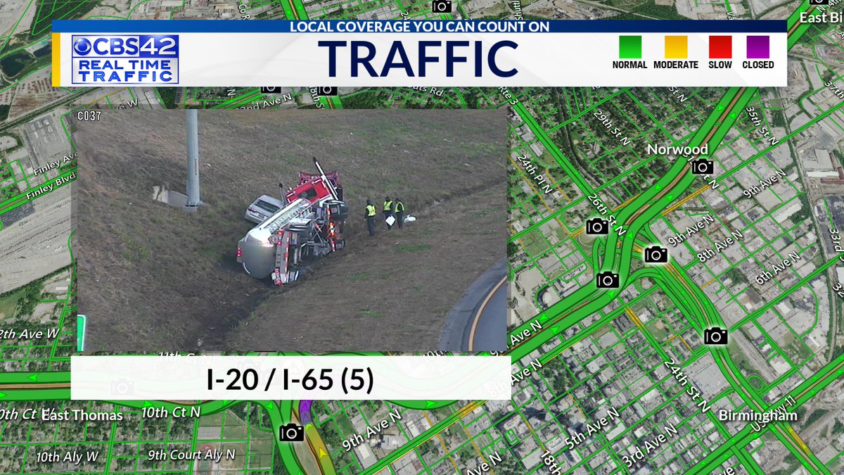 BREAKING: emergency vehicles responding to a crash at the downtown junction are blocking the entry ramp from I-65 NB to I-59/20 EB! @cbs_42