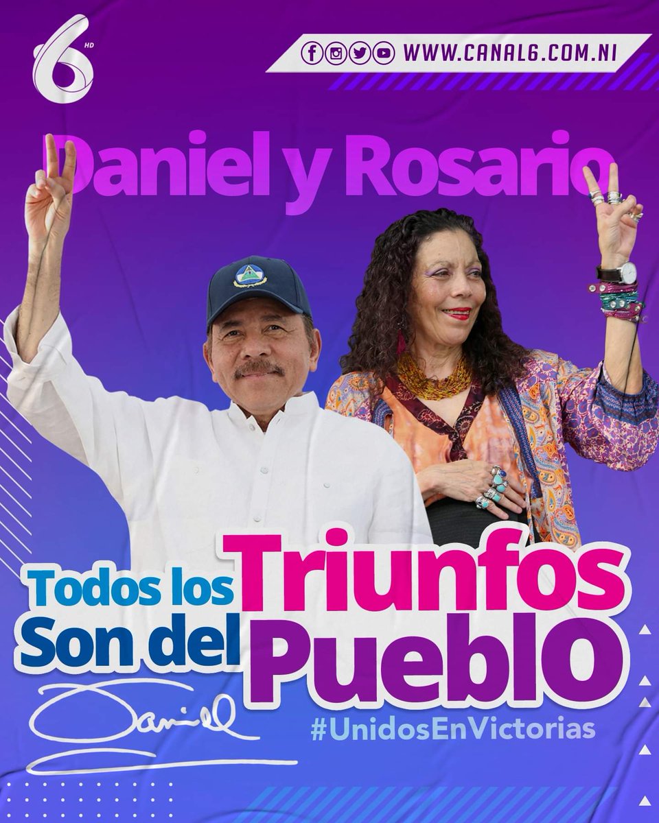 Con el 74.99% de votos, la Alianza Unida Nicaragua Triunfa gana las Elecciones para Presidente(a) y Vicepresidente(a) de la República.
#TodosLosTriunfosSonDelPueblo.