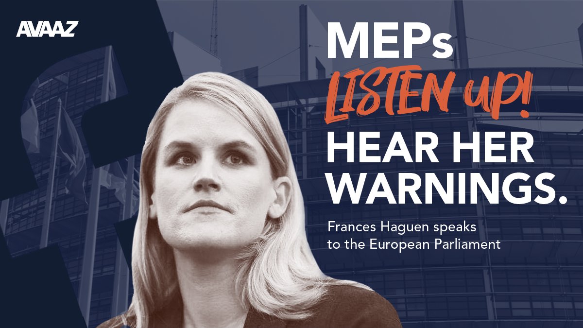 Avaaz (@avaaz) on Twitter photo Today, MEPs need to *really* listen to what <a href="/FrancesHaugen/">Frances Haugen</a> says because otherwise we risk missing a historic opportunity to tackle the harm created by social media platforms´ algorithms <a href="/SchaldemoseMEP/">Christel Schaldemose</a> <a href="/charanzova/">Dita Charanzová</a> <a href="/svenja_hahn/">Svenja Hahn MdEP</a> <a href="/ArbaKokalari/">Arba Kokalari</a> <a href="/Andreas_Schwab/">Andreas Schwab @ASchwab.bsky.social</a> <a href="/botos_vlad/">Vlad Botoș</a> #DSA Today, MEPs need to *really* listen to what <a href="/FrancesHaugen/">Frances Haugen</a> says because otherwise we risk missing a historic opportunity to tackle the harm created by social media platforms´ algorithms <a href="/SchaldemoseMEP/">Christel Schaldemose</a> <a href="/charanzova/">Dita Charanzová</a> <a href="/svenja_hahn/">Svenja Hahn MdEP</a> <a href="/ArbaKokalari/">Arba Kokalari</a> <a href="/Andreas_Schwab/">Andreas Schwab @ASchwab.bsky.social</a> <a href="/botos_vlad/">Vlad Botoș</a> #DSA