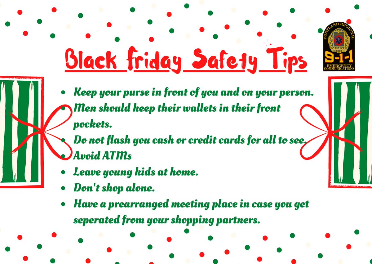 PortlandRCCME's tweet photo. Tomorrow is Black Friday. The day that people search for deals on the perfect holiday gifts. Before you head out for a shopping marathon, here are a few safety tips to keep you and your treasured finds safe!!! #BlackFriday2021 #safetytips #BeAware 2 of 2 https://t.co/pW9fBOWWi3