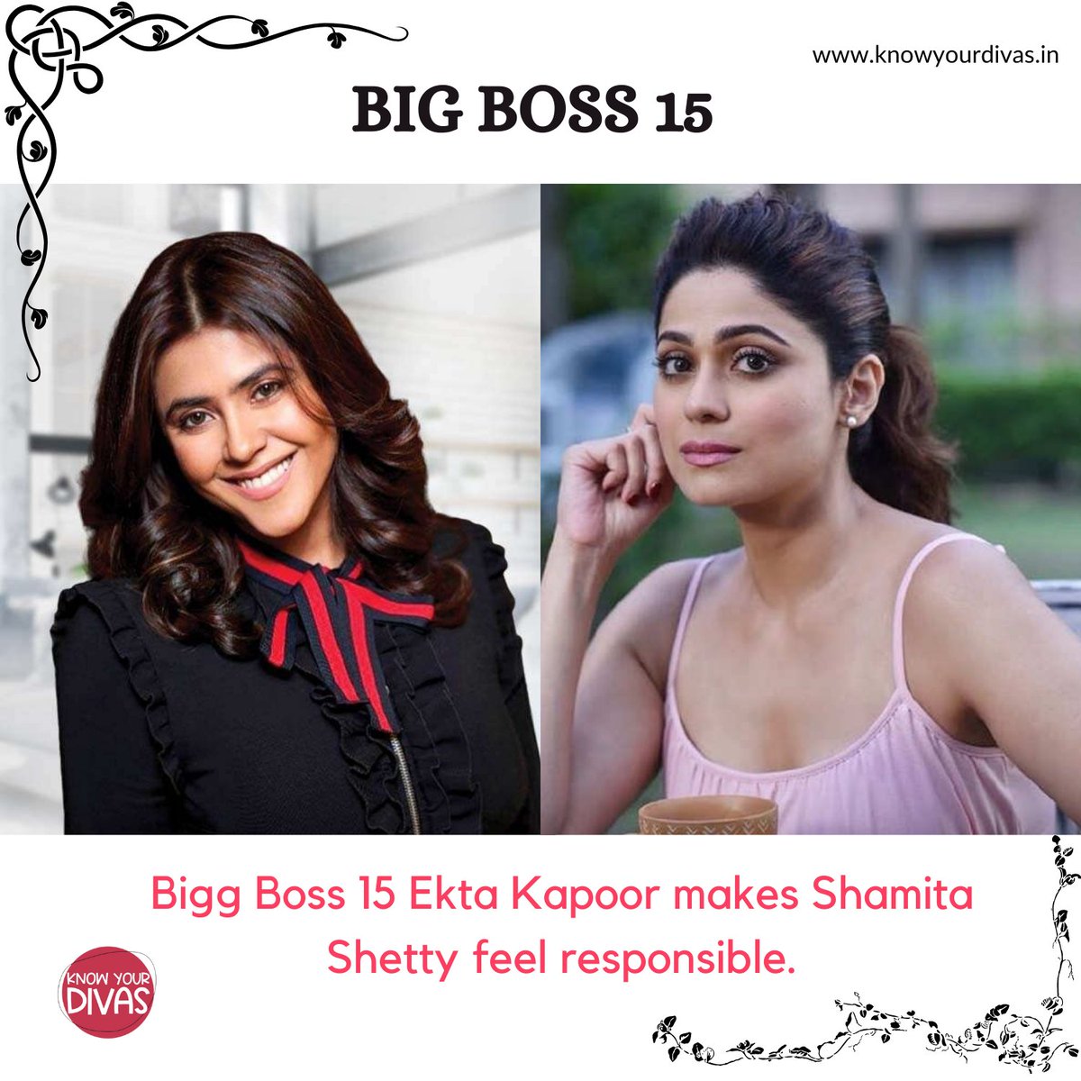 knowyourdivas's tweet photo. Bigg Boss 15 Ekta Kapoor makes Shamita Shetty feel responsible.
.
.
For more details visit- https://t.co/VpFFjta8Qg
.
.
.
.
.
#bigboss15 #ektakapoor #shamitashetty #shalmankhan #career #tejasswiprakash #career #hardwork #fashion #trendind #colorstv #divas #knowyourdivas https://t.co/wrWd9aGFHd