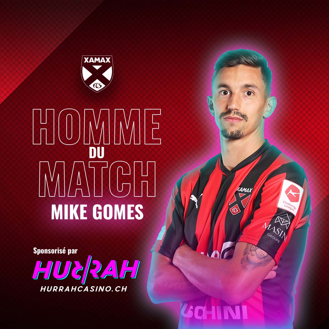 XamaxFCS's tweet photo. Vous avez élu ✅le xamaxien du match face au FC Schaffhouse, Mike Gomes, présenté par Hurrah Casino 💪🔴⚫ #XAMWIN #SangRougeNoir #AllezXamax https://t.co/BWUmbf6RjX