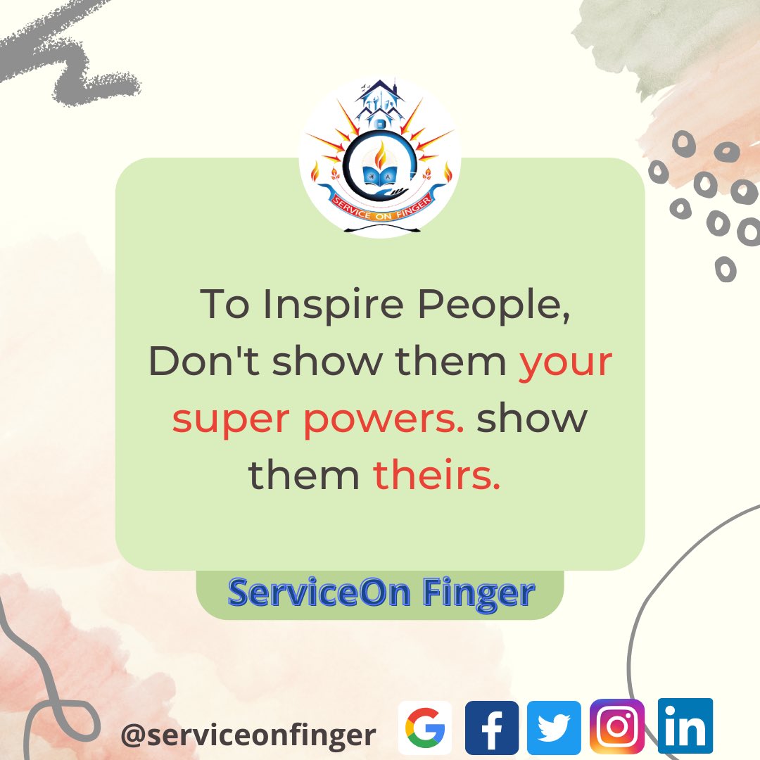 ServiceFinger's tweet photo. To inspire people don't show them your super powers. Show them theirs. 
 
#𝗦𝗲𝗿𝘃𝗶𝗰𝗲𝗢𝗻𝗙𝗶𝗻𝗴𝗲𝗿
#EducationConsultancy
#Teacher #Students https://t.co/18WUjTuHse
