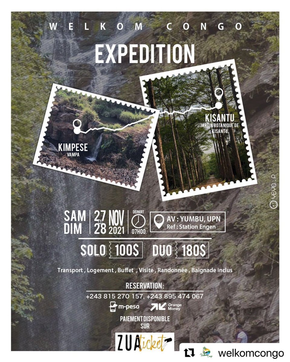 zuaticket's tweet photo. Visitez le Kongo Central avec #WelkomCongo ce 27&amp;28/11 

✅ Détails + tickets disponibles via ce lien: https://t.co/WAe4v2zXGF

@VisitCongo_ @CongoTourisme #KongoCentral #Kimpese #Kisantu #Zuaticket https://t.co/e6phNGcxoz
