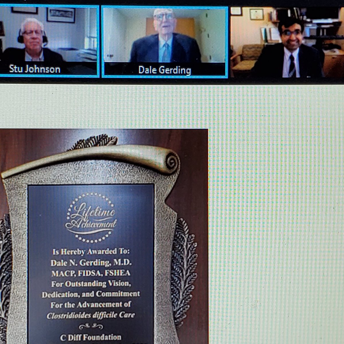 DestinyPharma's tweet photo. Congratulations to our SAB Member Prof Dale Gerding for his Lifetime Achievement Award from the C.diff Foundation.
#CdiffFoundation #cdifficile https://t.co/ohIqHM91yx