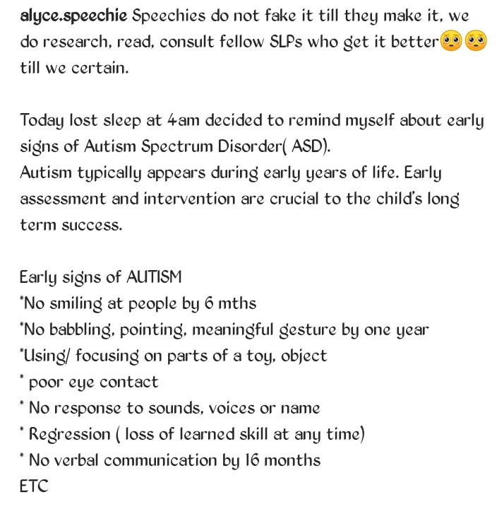 Today's <a href="/fsnakazibwe/">Faridah Nakazibwe</a> 's mwasuze mutya show was about raising a child with autism, at 4am I lost sleep and decided to remind myself early signs of AUTISM. Is this a sign one day to appear on mwasuze mutya to talk about speech therapy? I have never seen a speech therapist there.