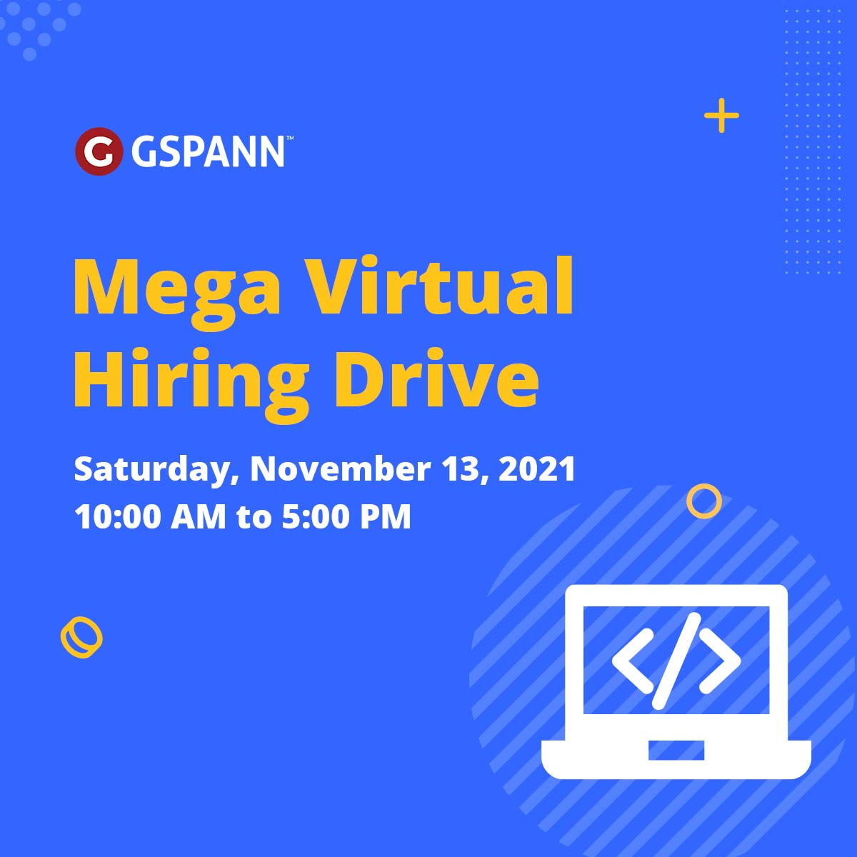 gspanntech's tweet photo. #GSPANN is hosting a #virtualhiringdrive on Saturday, November 13, for multiple job positions. #ApplyNow.
https://t.co/b6antd1bxr
#GSPANNHiringDrive #HiringDrive #J2EE #JavaJobs #GCP #GoogleCloudPlatform #BigData #BigDataEngineers #BigQuery #GoogleBigQuery #ITJobs #ITCareer https://t.co/QdDGCAt6tk
