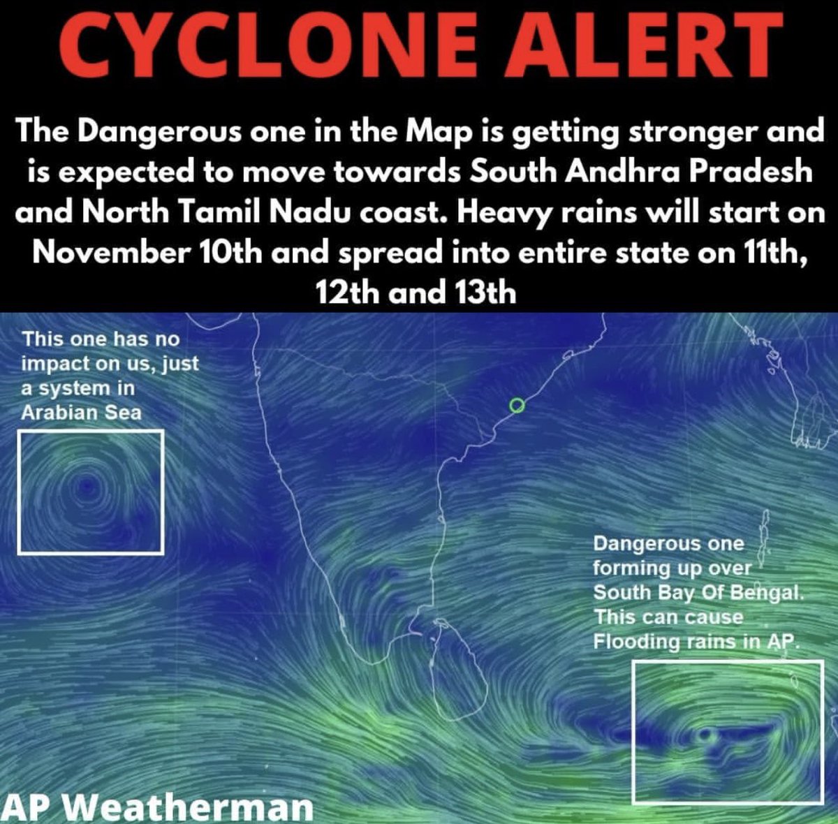 Itsmytirupati's tweet photo. Source: @APWeatherman96 

#tirupati #tirupathi #itsmytirupati #weatherupdate #cyclonealert #tirupati_smart_city #tirupatidiaries https://t.co/W7Xjgx50Bk