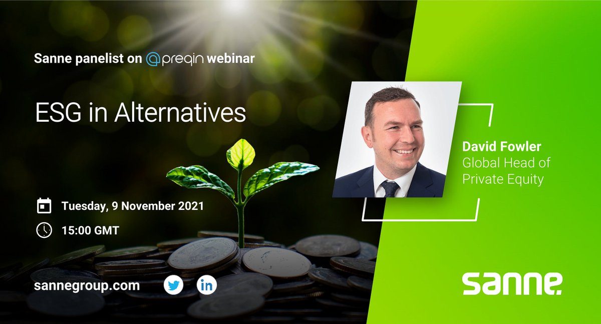 SanneGroup's tweet photo. Don’t forget to register for @Preqin's ESG in Alternatives Webinar >> https://t.co/qUNKqeAyC9  
Sanne’s David Fowler will be joining as a speaker and the panelists will discuss key factors set to have an impact on alternative assets in light of the global focus on ESG. #sannelife https://t.co/wdLrvmrnug