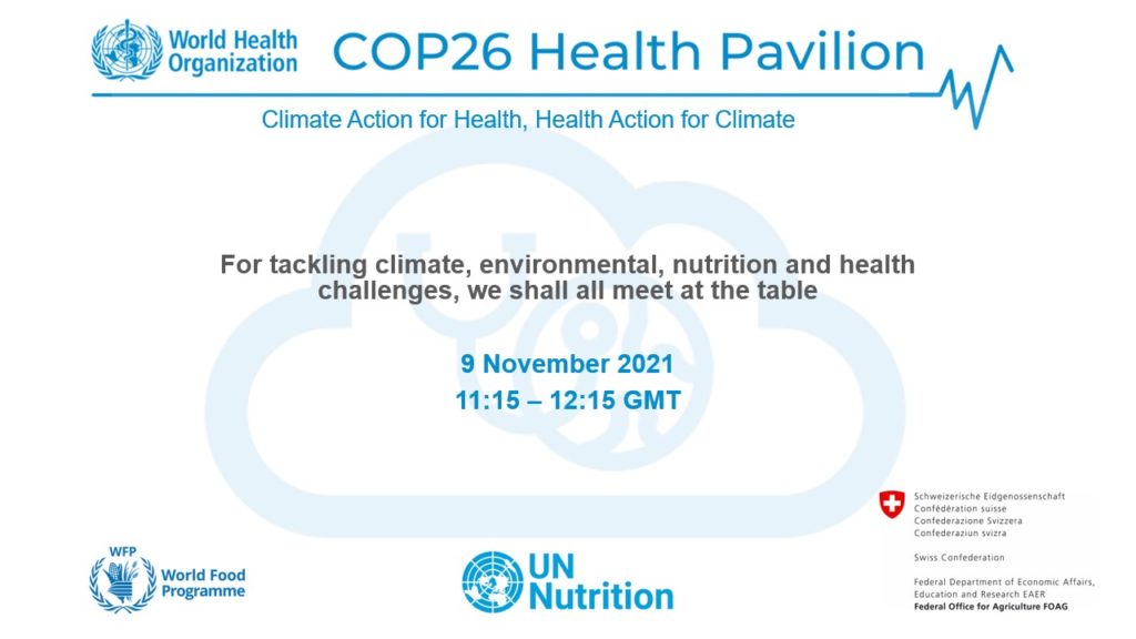 UN_Nutrition's tweet photo. We shall all meet at the table for tackling #climate, environmental, #nutrition &amp; health challenges! 🤝

Tomorrow join our panel of changemakers to discuss the potential of #SustainableHealthyDiets to achieve our goals!

🗓️9 Nov
🕚11:15am (GMT)
👉https://t.co/iJ2BFnU0uT
#COP26 https://t.co/1HjNP5PLQr