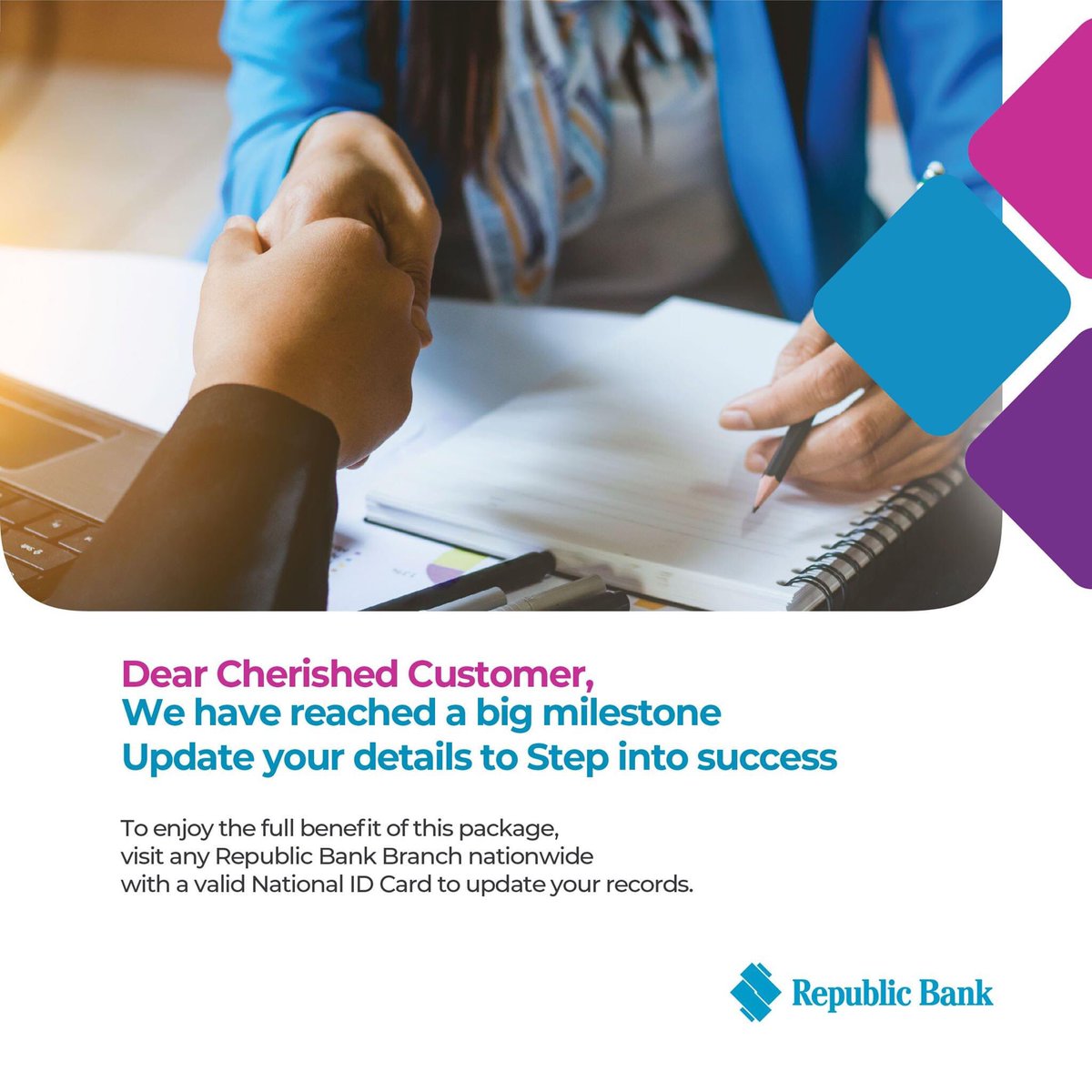 RepublicBankGh's tweet photo. Step into any Republic Bank Ghana branch with a valid ID card to update your personal details and step into success with us.
#StepIntoSuccess #Republicbankghana #BluePortal  #BeCurrent https://t.co/xzuwbrdnXw