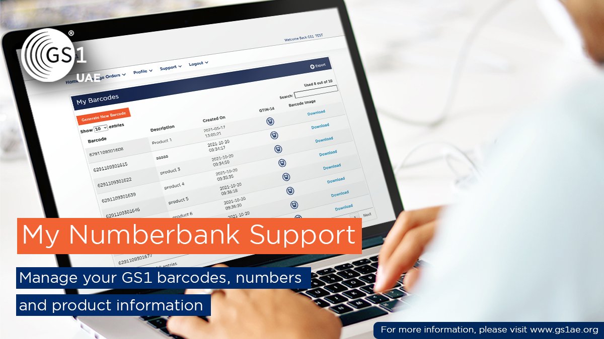 GS1_UAE's tweet photo. With GS1 UAE, you can manage your GS1 numbers, barcodes and product information all in one place.

My Numberbank is the official GS1 UAE database which enables you to assign Global Trade Item Numbers (GTINs) and product data. You can also create barcode labels for your products. https://t.co/qJyqn9DrXr