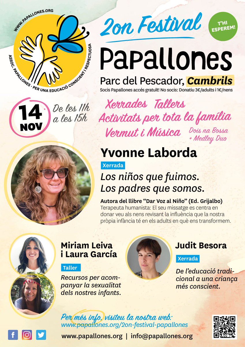 PapallonesAssoc's tweet photo. Bon dia!
En 6 días tendrá lugar el 2º Festival Papallones con nuestras invitadas especiales Yvonne Laborda, Judit Besora, Miriam Leiva y Laura García 💝
Os esperamos a tod@s en el Parc del Pescador de Cambrils este domingo. 
No os lo podéis perder!
🦋🦋🦋

@YvonneSans https://t.co/mRdz6kbqMh