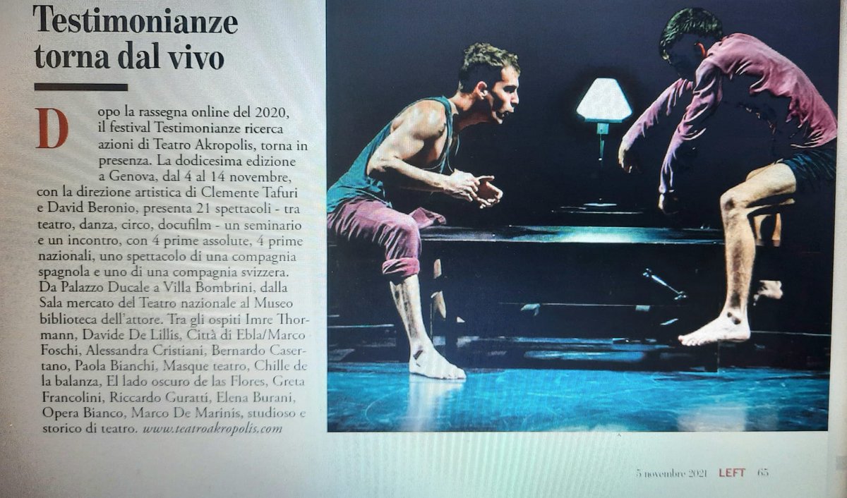 TeatroAkropolis's tweet photo. Testimonianze torna dal vivo!
Fino al 14 novembre 👉https://t.co/h84Op1zypc
.
#Tra12 @LeftAvvenimenti https://t.co/J3QqLBWiuQ