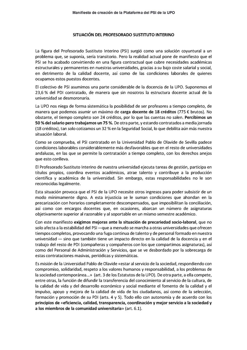 Plataforma Profesorado Sustituto Interino UPO tweet media