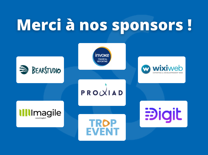 codeursenseine's tweet photo. Un énorme merci à nos sponsors de cette année, ils sont présents pour nous soutenir et certains depuis plusieurs années déjà 💙

Merci @_BearStudio, @GroupeDIGIT, @ImagileFr, @InvokePresse, @ProxiadG,  @tropevent et @wixiweb, vous êtes au top 💪

👉https://t.co/GGrgm4p6Zr https://t.co/SZgGPXA3Bd