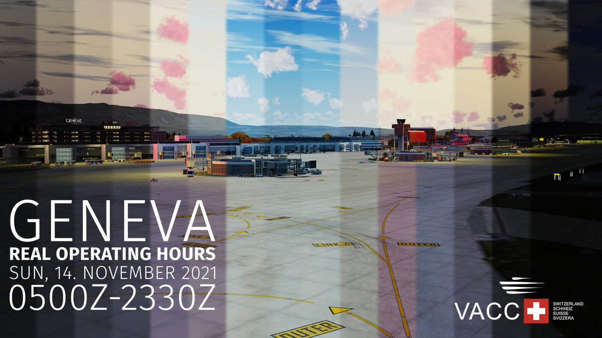 vaccswitzerland's tweet photo. Something big is coming! This Sunday we will staff Geneva from 0500-2330z. Enjoy an early morning departure or fly some rotations through the day. #vatsim #vatsimevents #lsgg @vatsim @VATEUD @VATSIMemea https://t.co/SUbHxxCT4K