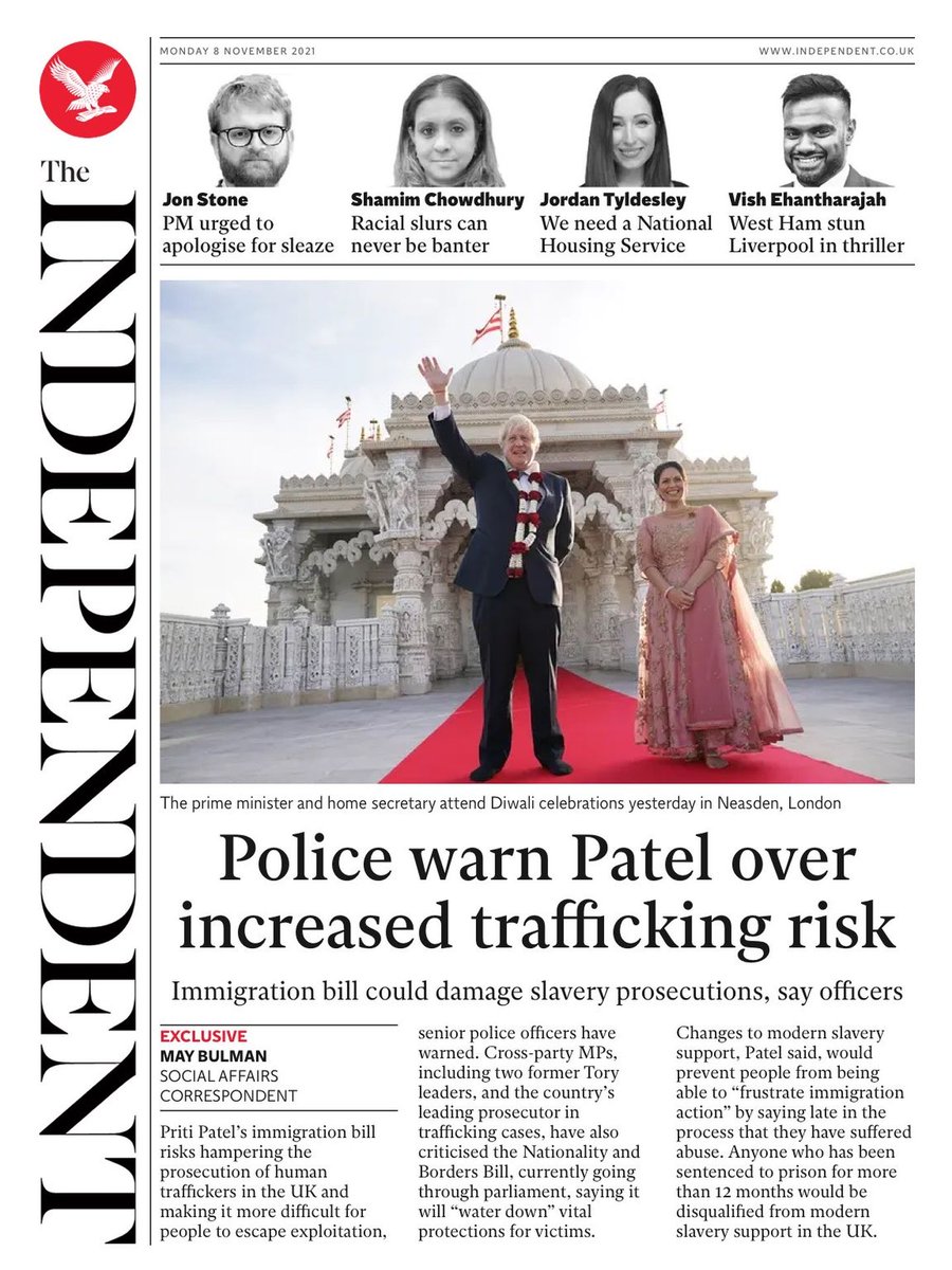 maybulman's tweet photo. Excl: Top police and barristers warn Patel’s immigration bill will make it harder to prosecute human traffickers and ‘destroy’ protections for victims
Some stark warnings here, also from senior Tories, which (you'd hope) will be hard for govt to ignore
https://t.co/s42XigJ4FO https://t.co/n9nO66O3vK