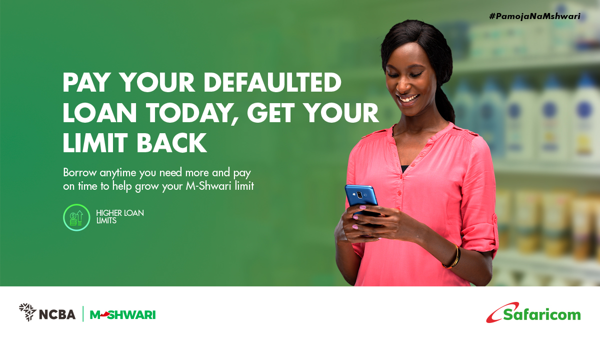 MShwariOfficial's tweet photo. Did you know that ukilipa your defaulted M-Shwari loan you will get back your limit and be able to borrow again? Lipa and get back your loan limit today. 

#PamojaNaMshwari https://t.co/GfSf95DOnl