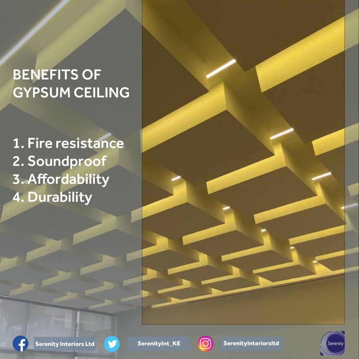 SerenityInt_KE's tweet photo. Are you looking to add beauty and a luxurious feel to your office or room and is stuck on how best to go about it? Worry no more because all you need is a gypsum ceiling. #InteriorDesign #Curfew
For more information, call 0737480945 or email info@serenityinteriors.co.ke. https://t.co/48nFCyNMtN