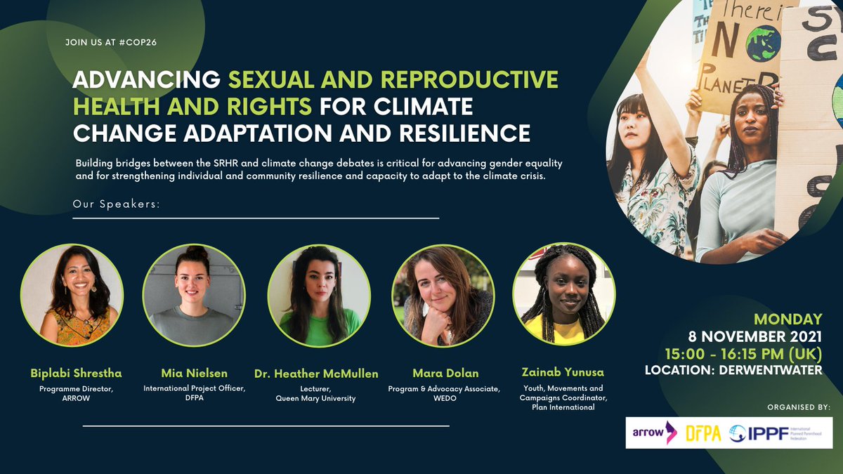 Today is the day! @ARROW_Women, @ippf, and @SexogSamfund will be at #COP26. 🌏 Catch our side event on advancing #SRHR for climate change adaptation and resilience. #TogetherForOurPlanet ⏰ 15:00 - 16:15 UK Time 🗺️ Derwentwater