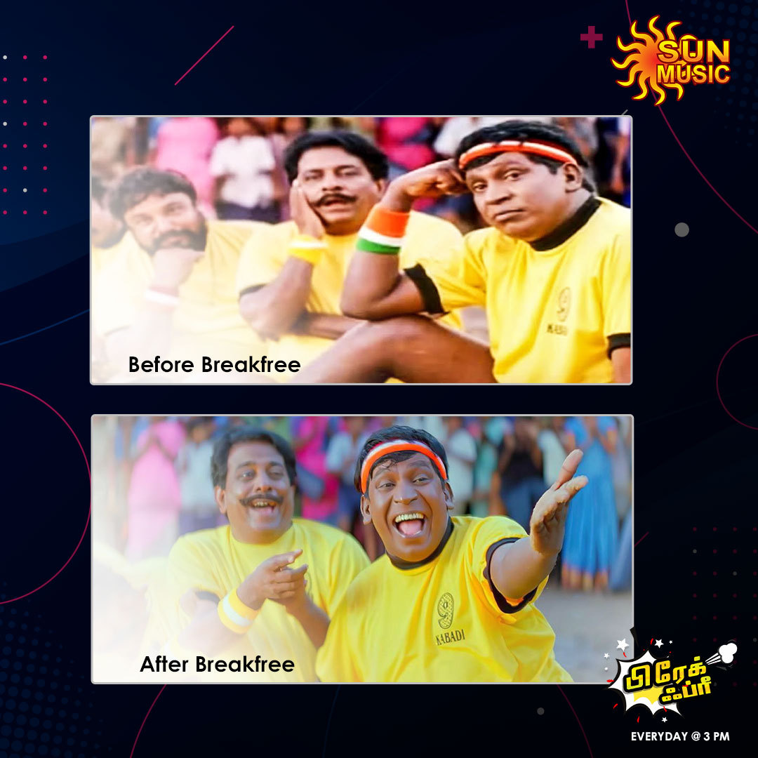 SunMusic's tweet photo. Breakfree start aanalae ellarukkum orey kushi dhan! 

Break Free| Everyday @ 3 PM

#SunMusic #Songs #Breakfree #SongsOnLoop #BreakfreeSongs https://t.co/7y94gBjhaE