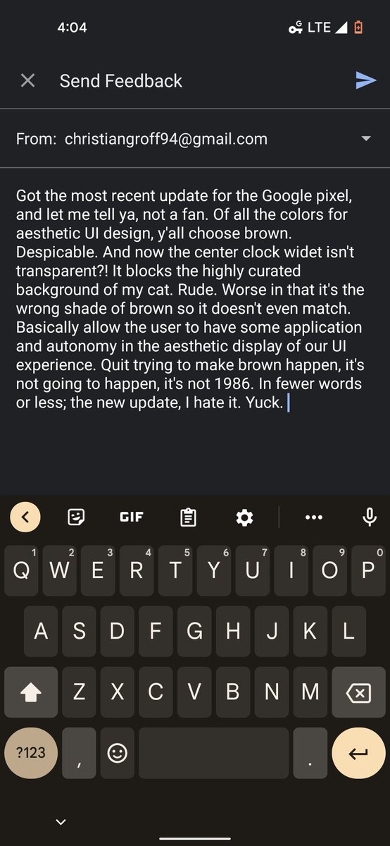 vaginalgorge's tweet photo. I really hate the new Google pixel update. Enough to send a strongly worded email. But really y'all, brown. Come on. https://t.co/a0OJE7o9qA