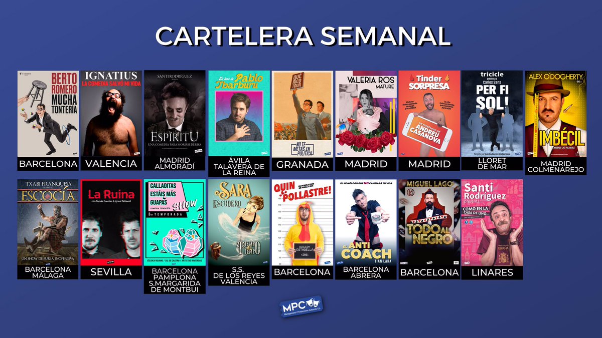 MPC_management's tweet photo. 📣 ¡YA ESTÁ AQUÍ NUESTRA CARTELERA! Imposible no encontrar algún show que te encaje 😜 ¿Con cuál te quedas? 👉🏻 https://t.co/LFEb8NutWh
#CarteleraMPC https://t.co/Dx61ZhtzkK