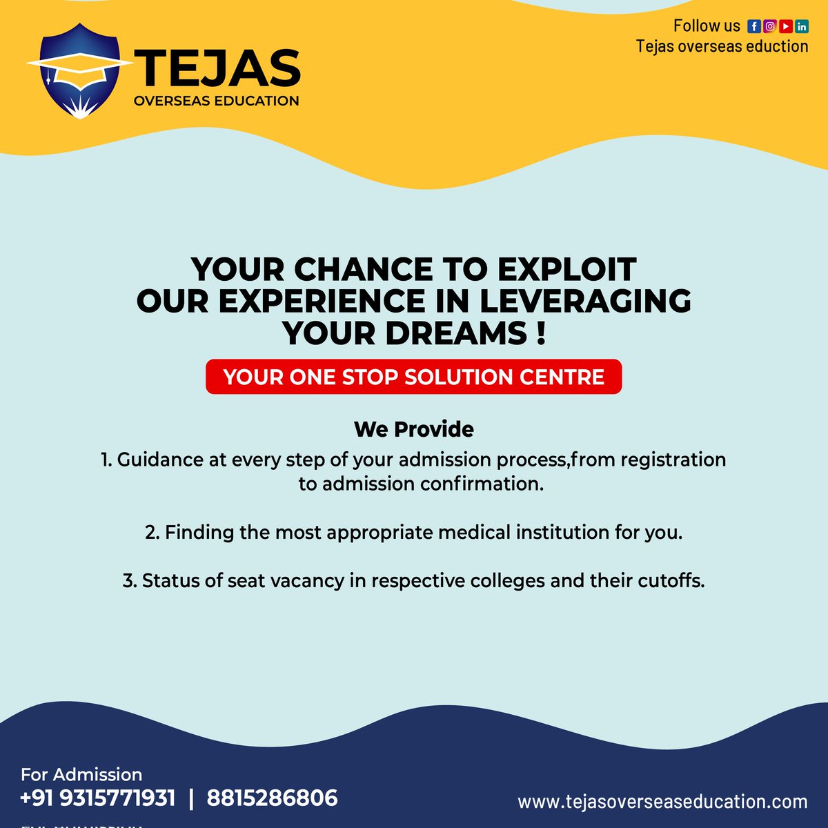 OverseasTejas's tweet photo. Tejas Overseas Education

Your chance to Exploit our Experience in leveraging your dreams !

#careeropportunities #neetcutoff2021 #NEETUG2021 #neet2021 #neetresult2021 #neetaspirants #medical #medicalstudent #mbbsabroad #NEET #collegelife #collegelifestyle #mbbsinindia #mbbsinmp https://t.co/N9kIdB6PW7